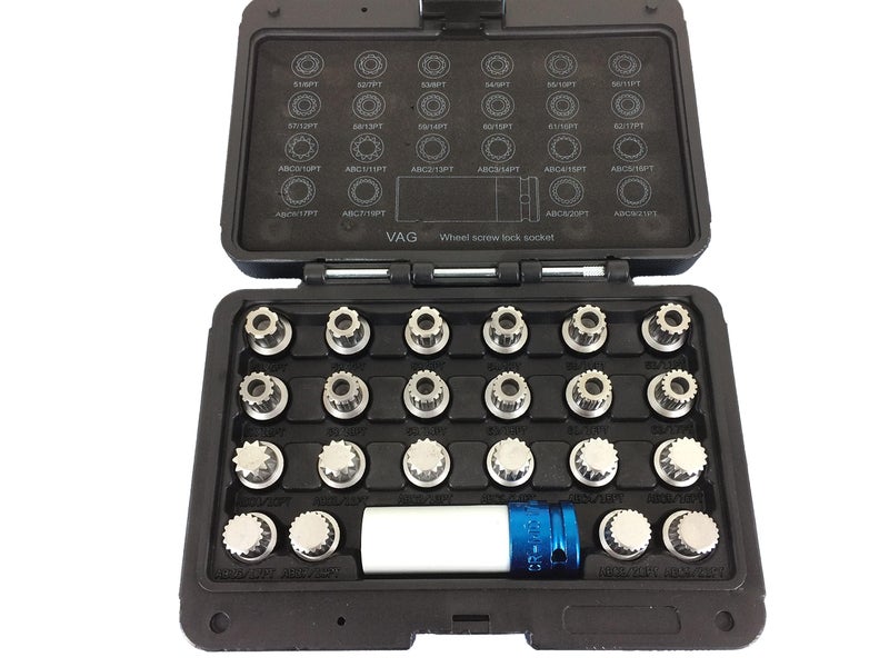 TEMO 23 pc Wheel Lock Lugnut Anti-Theft Lug Nut Screw Removal Key Socket Set for Vw Audi with 1/2 Inch Socket Adapter - Image 2